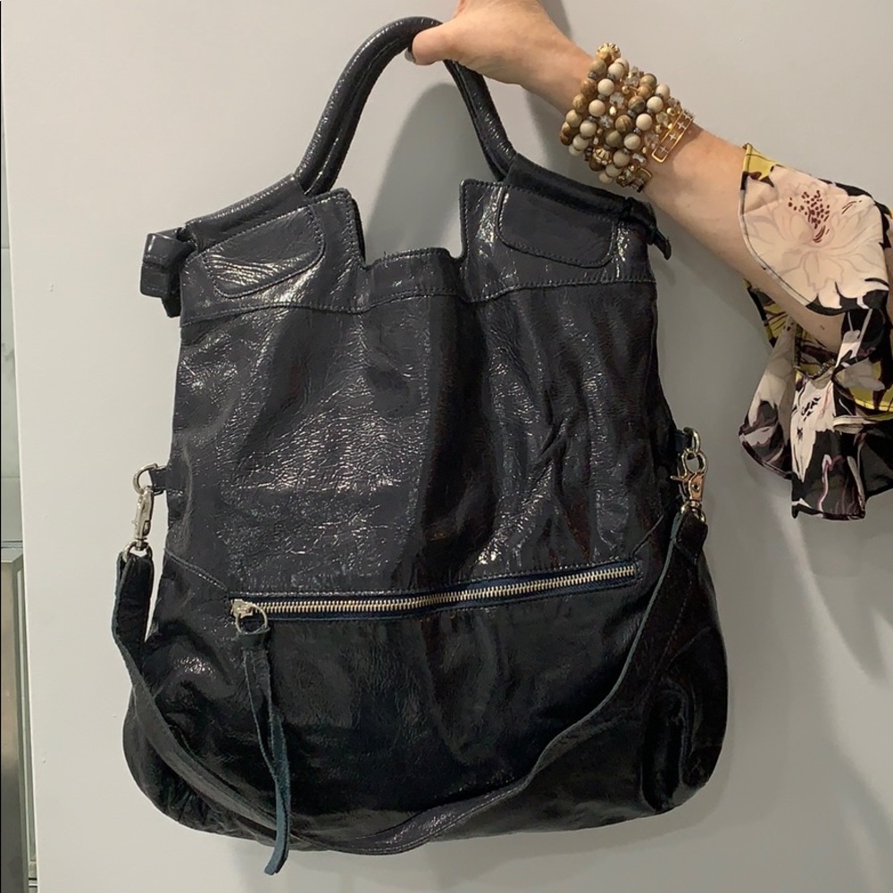 Foley & Corinna grey crinkle patent bag